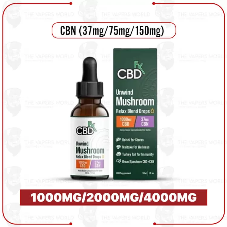 CBDFx Relax Unwind Blend Mushroom Tincture + CBN + CBD - Thevapersworld