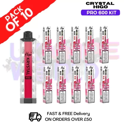 Strawberry Raspberry HIGO Crystal Pro 600 Puff Kits Box Of 10