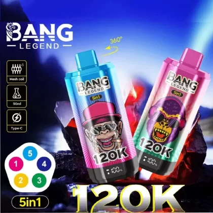 Bang Legend 120000 120K Puffs 5 in 1 Flavors Newest Original Rechargeable LCD Display Disposable Vape - Vapeq10