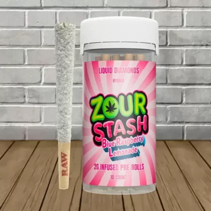 Zour Stash Liquid Diamonds THCa 2g Prerolls | 10ct - strains#Blue Raspberry Lemonade -- Hybrid>Strawberry Lemonade -- Indica>Juicy Peach -- Hybrid>Watermelon -- Indica>Tropical -- Sativa