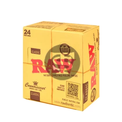 RAW Connoisseur Classic Papers King Size Slim With Tips Pack of 24 - Ejuicewarehouse