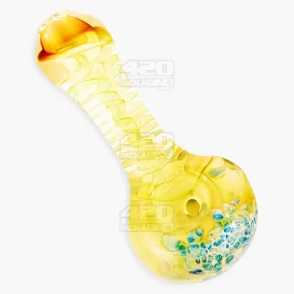 Spiral & Gold Fumed Spoon Hand Pipe w/ Frit | 3.5in Long – Glass – Assorted
