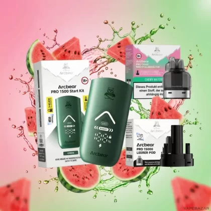 Arcbear Pro 15000 Starterkit – Chewy Watermelon 20mg/ml Nikotin - Wassermelone / 20mg/ml / bis zu 15000 / USB-C / 1000 mAh / 10 ml / Dual-Mesh / ECO 12 W / BOOST 20 W