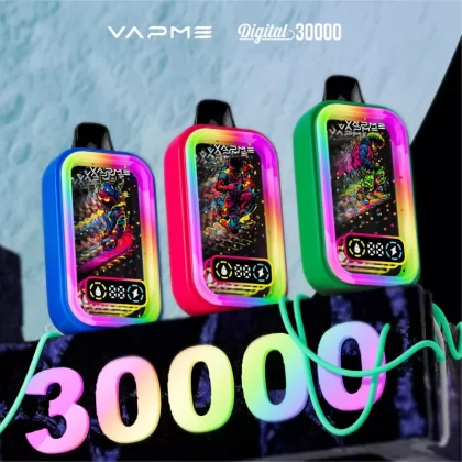 VAPME DIGITAL 30000 – 30K Puffs Rainbow LED 0-5% Nicotine Disposable Vape - 30000 puffs; Vape Product, Vape Product; Blueberry Raspberry & Watermelon Ice & Strawberry Lemonade, Strawberry Wa