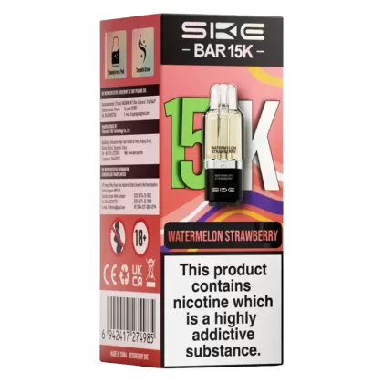 SKE Bar 15K Prefilled Pods - Flavour#Watermelon Strawberry>Watermelon Ice>Strawberry Burst>Pink Lemonade>Pineapple Ice>Melon Berry>Lemon & Lime>Kiwi Passionfruit Guava>Fruit Medley>Fresh Men